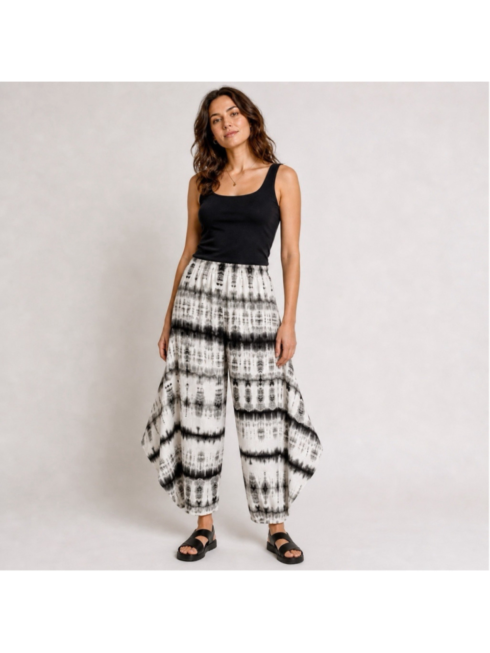 Bryn Walker Seamus 100% Linen Wide Leg Lagenlook Pants SM Gray Shibori Tie Dye
